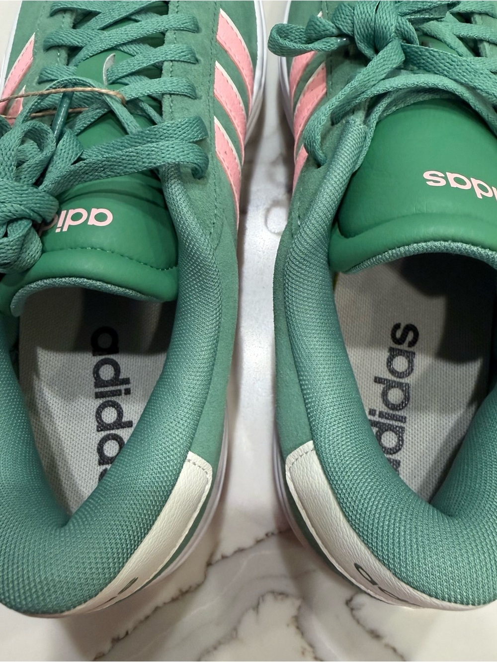 adidas Green Sneakers with Pink Three-Stripes Platform - Picture 9 of 10